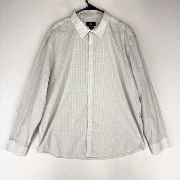 Calvin Klein Gray & White Striped Button Down 100% Cotton Mens Size‎ XL - Picture 1 of 9